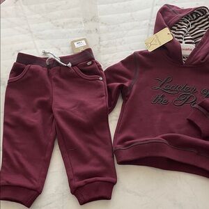 Kids Maroon Sweatpants & Hoodie Set